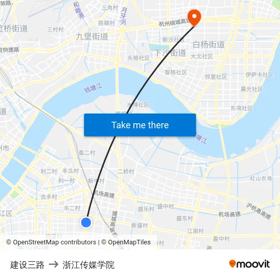 建设三路 to 浙江传媒学院 map