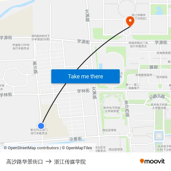 高沙路华景街口 to 浙江传媒学院 map