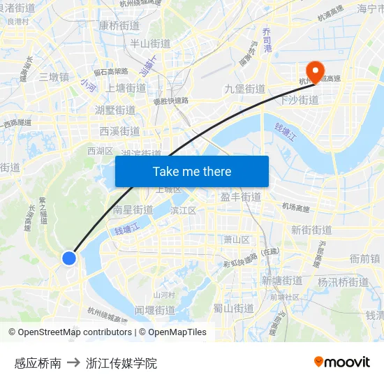 感应桥南 to 浙江传媒学院 map