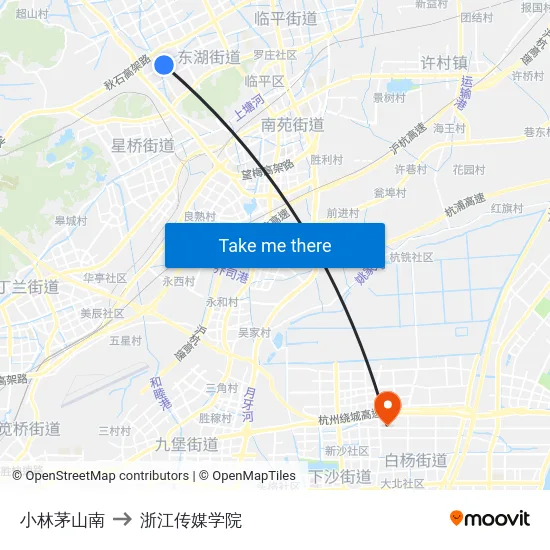 小林茅山南 to 浙江传媒学院 map