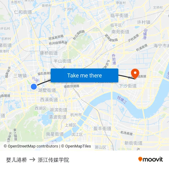 婴儿港桥 to 浙江传媒学院 map