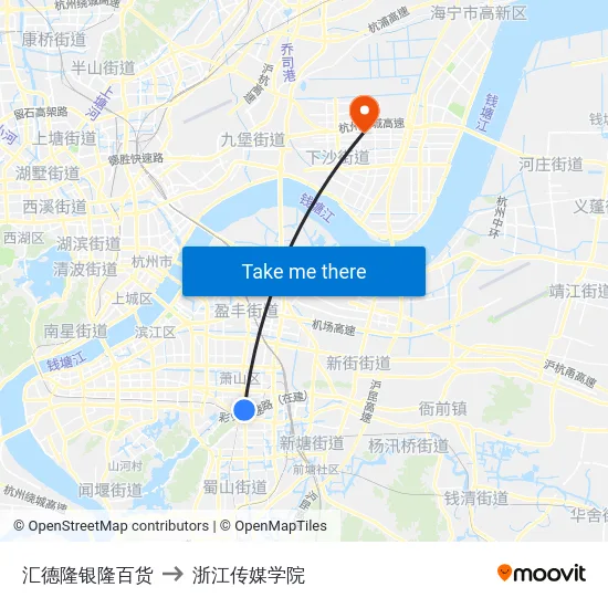 汇德隆银隆百货 to 浙江传媒学院 map