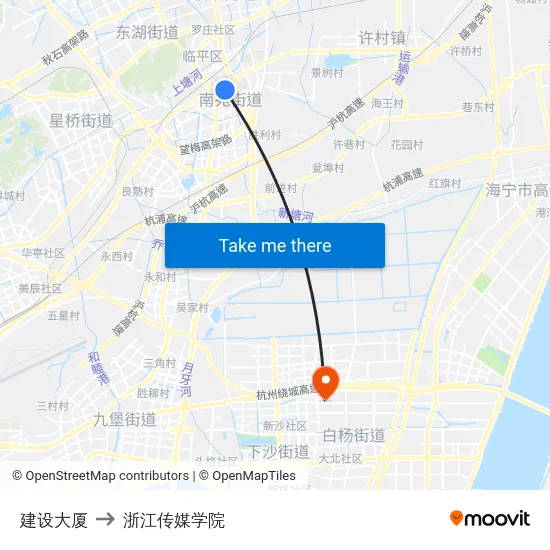 建设大厦 to 浙江传媒学院 map