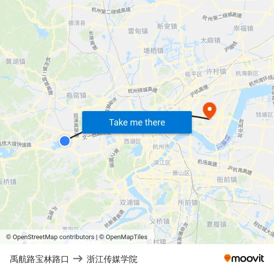 禹航路宝林路口 to 浙江传媒学院 map
