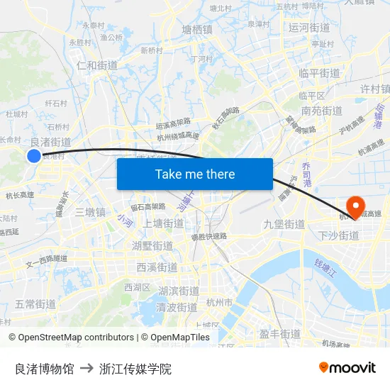 良渚博物馆 to 浙江传媒学院 map