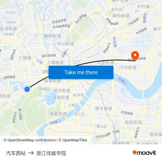 汽车西站 to 浙江传媒学院 map