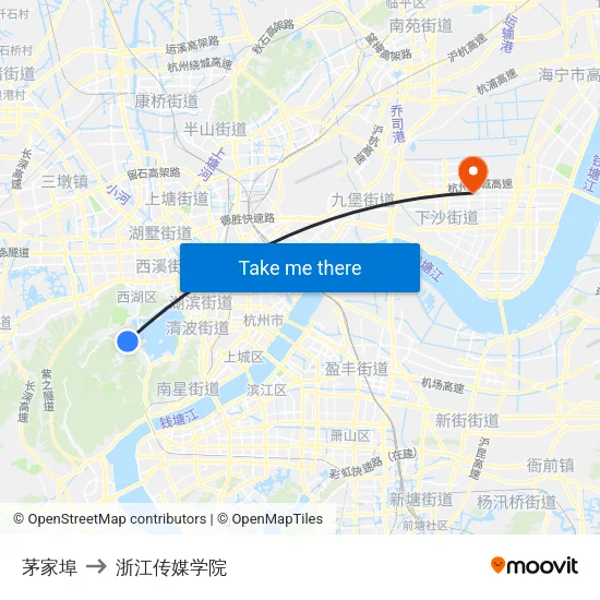茅家埠 to 浙江传媒学院 map
