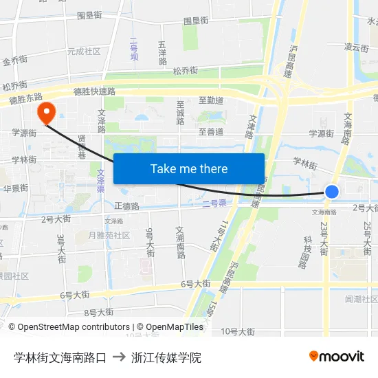 学林街文海南路口 to 浙江传媒学院 map