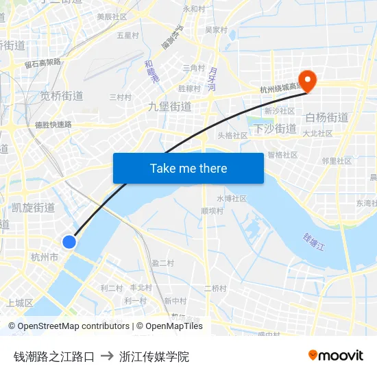 钱潮路之江路口 to 浙江传媒学院 map