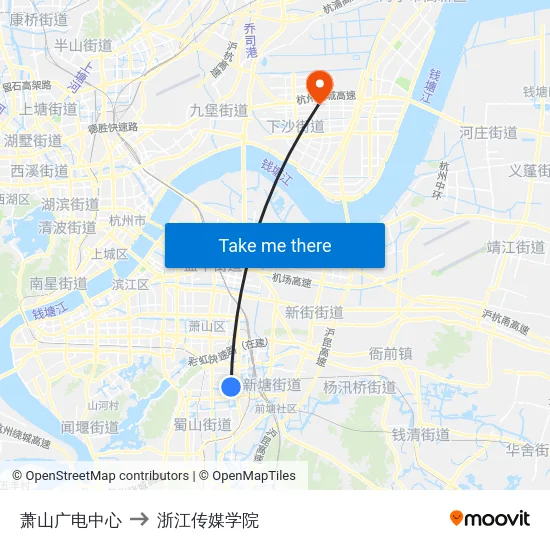 萧山广电中心 to 浙江传媒学院 map