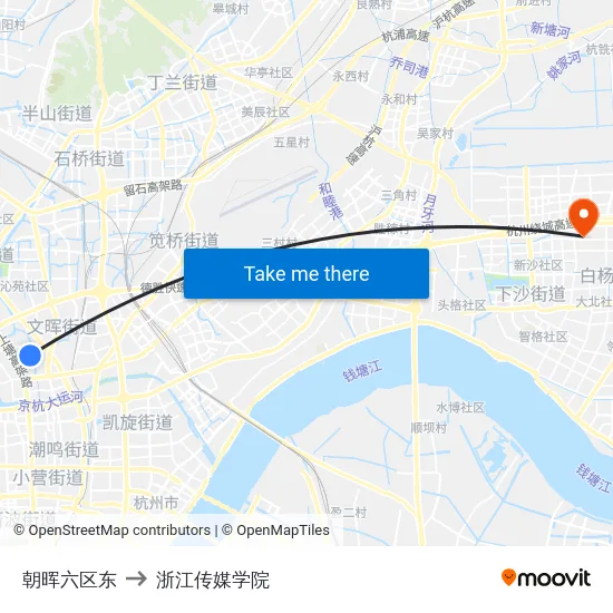 朝晖六区东 to 浙江传媒学院 map