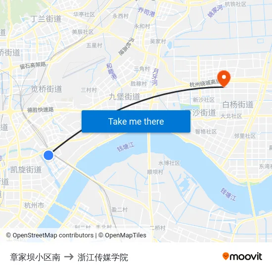 章家坝小区南 to 浙江传媒学院 map