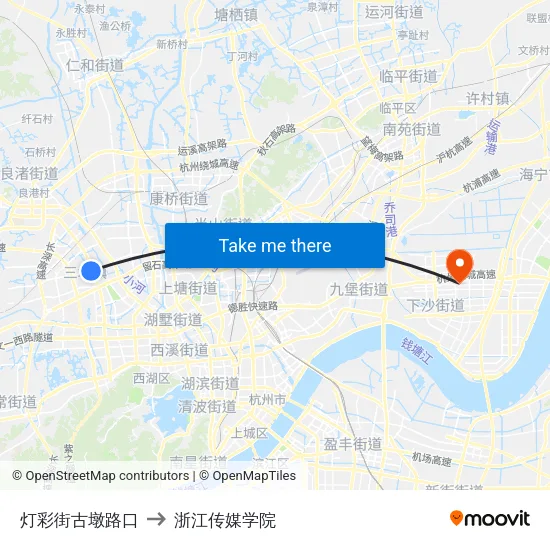 灯彩街古墩路口 to 浙江传媒学院 map