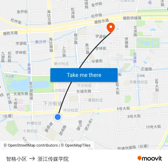 智格小区 to 浙江传媒学院 map