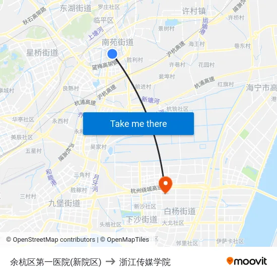 余杭区第一医院(新院区) to 浙江传媒学院 map