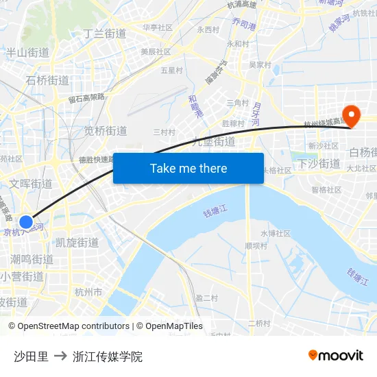 沙田里 to 浙江传媒学院 map