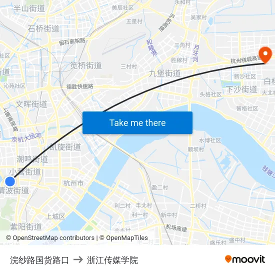 浣纱路国货路口 to 浙江传媒学院 map