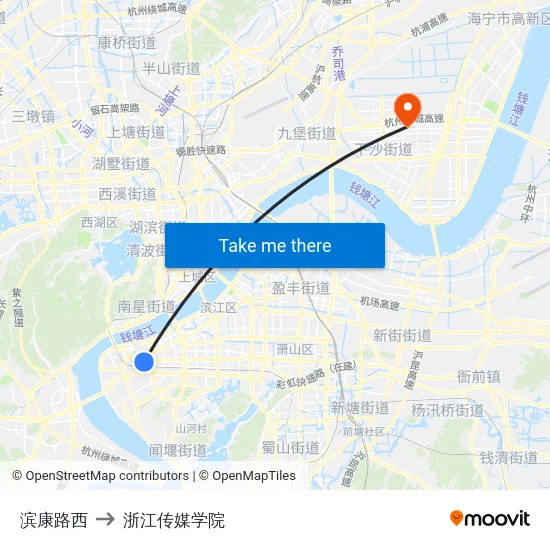 滨康路西 to 浙江传媒学院 map