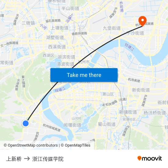 上新桥 to 浙江传媒学院 map