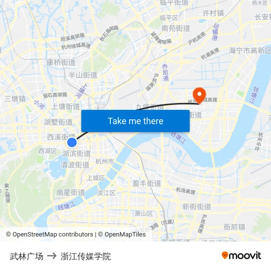 武林广场 to 浙江传媒学院 map