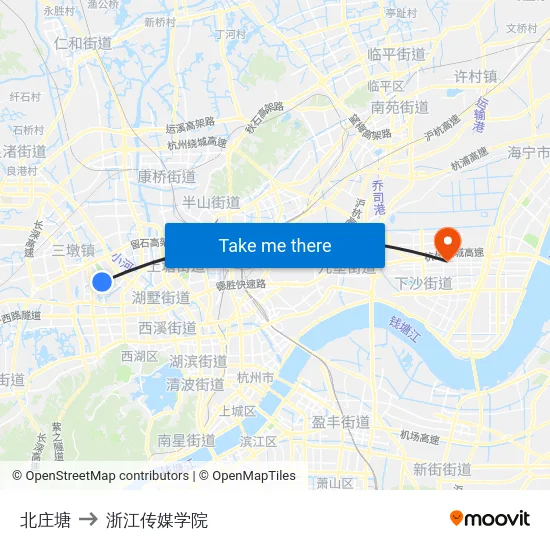 北庄塘 to 浙江传媒学院 map
