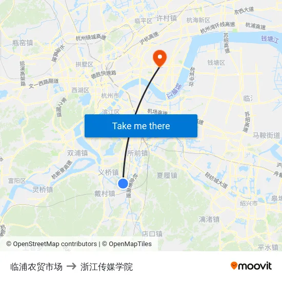 临浦农贸市场 to 浙江传媒学院 map