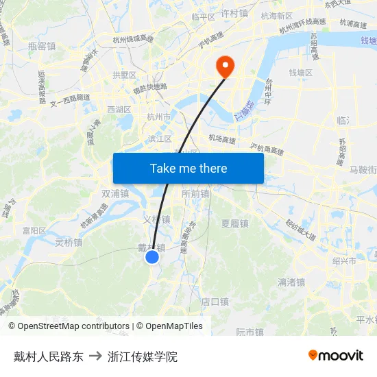 戴村人民路东 to 浙江传媒学院 map