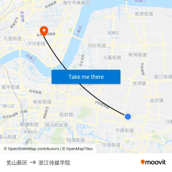 党山新区 to 浙江传媒学院 map