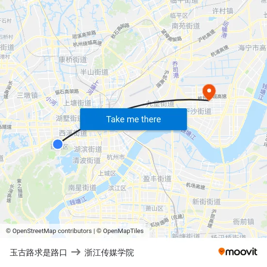 玉古路求是路口 to 浙江传媒学院 map