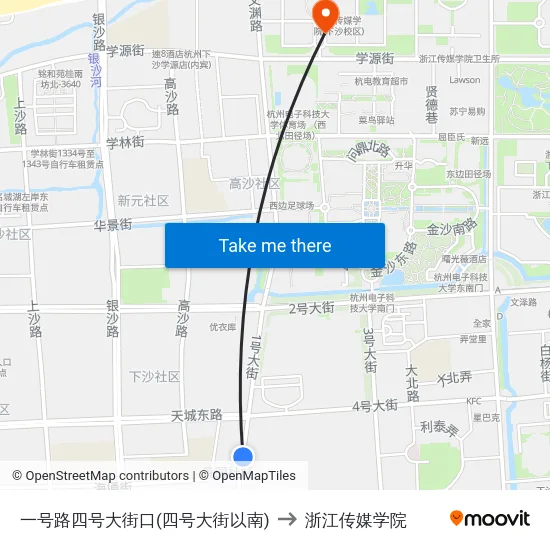 一号路四号大街口(四号大街以南) to 浙江传媒学院 map
