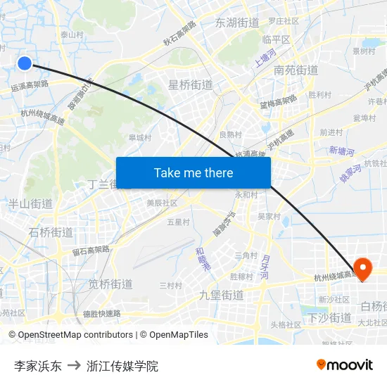 李家浜东 to 浙江传媒学院 map