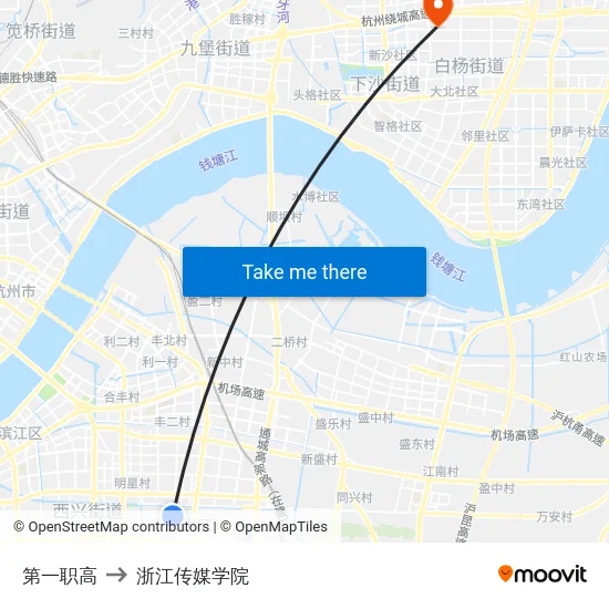 第一职高 to 浙江传媒学院 map