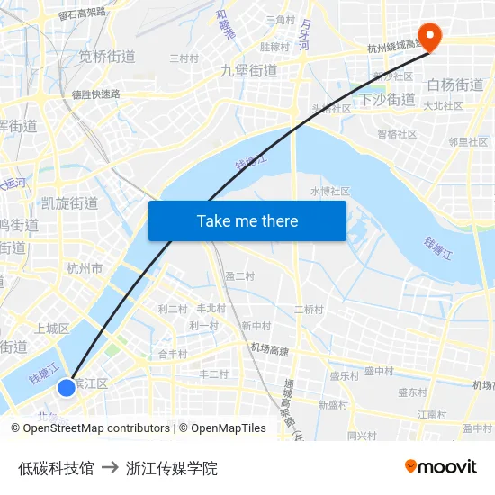 低碳科技馆 to 浙江传媒学院 map