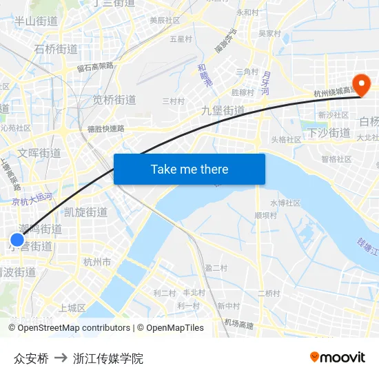 众安桥 to 浙江传媒学院 map