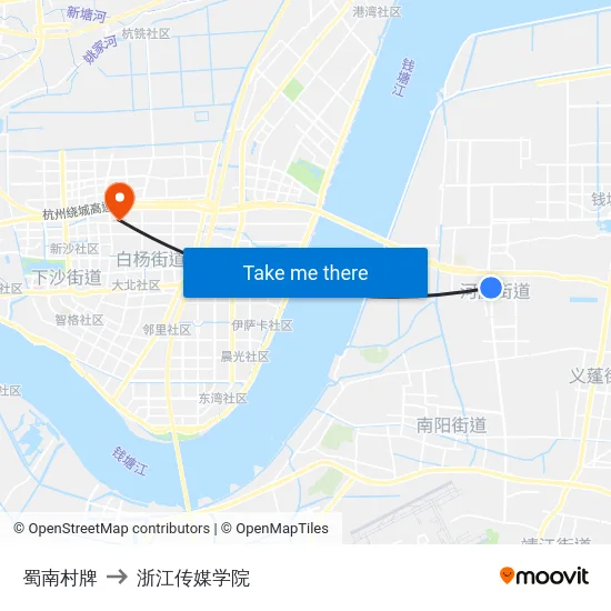 蜀南村牌 to 浙江传媒学院 map