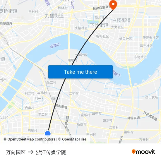 万向园区 to 浙江传媒学院 map
