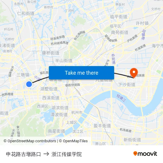 申花路古墩路口 to 浙江传媒学院 map