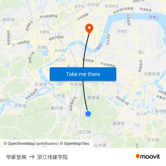 华家垫南 to 浙江传媒学院 map