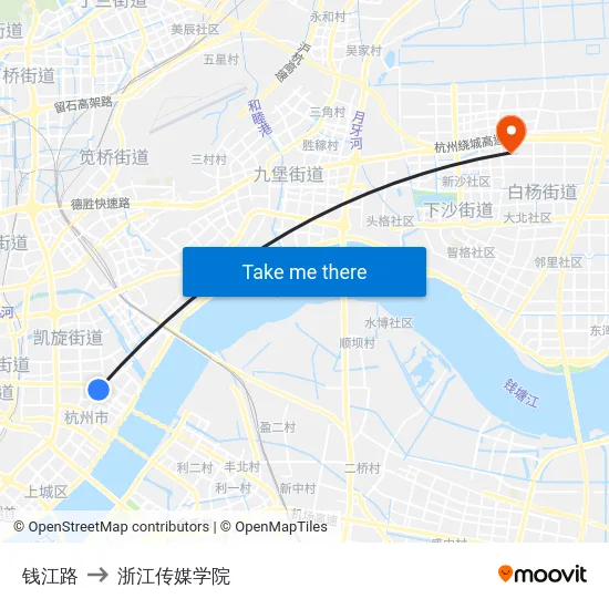 钱江路 to 浙江传媒学院 map