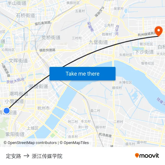 定安路 to 浙江传媒学院 map