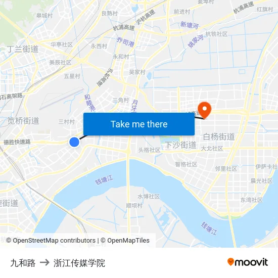 九和路 to 浙江传媒学院 map