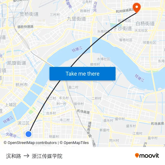 滨和路 to 浙江传媒学院 map