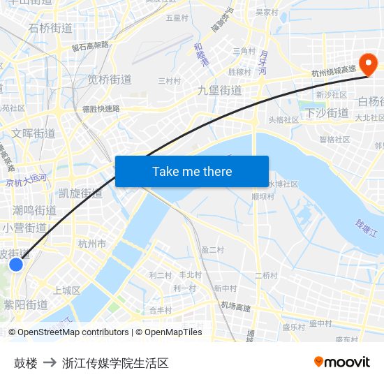 鼓楼 to 浙江传媒学院生活区 map