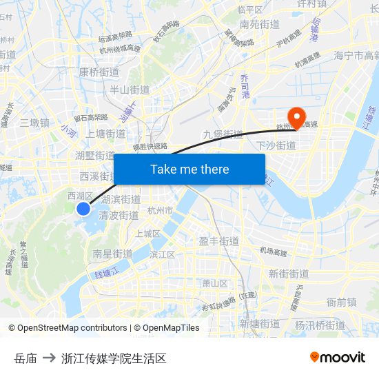 岳庙 to 浙江传媒学院生活区 map