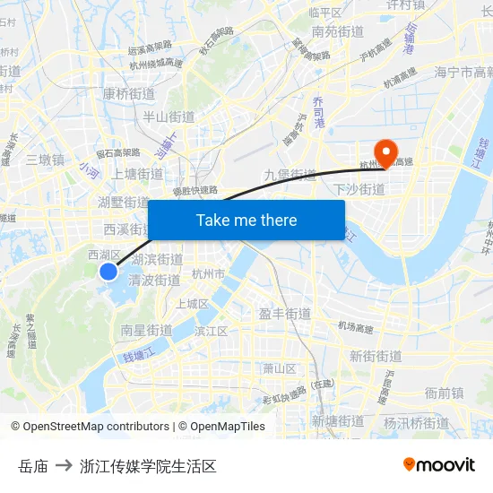 岳庙 to 浙江传媒学院生活区 map