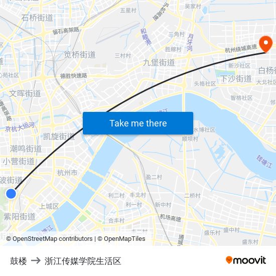 鼓楼 to 浙江传媒学院生活区 map