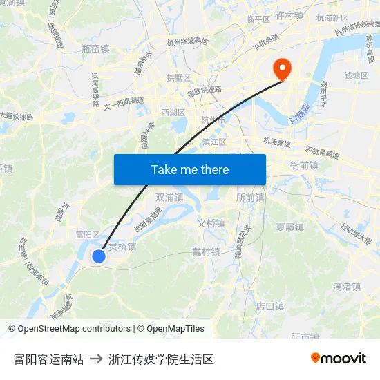 富阳客运南站 to 浙江传媒学院生活区 map