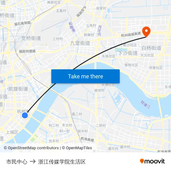 市民中心 to 浙江传媒学院生活区 map