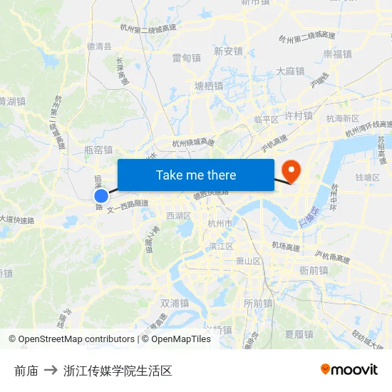 前庙 to 浙江传媒学院生活区 map