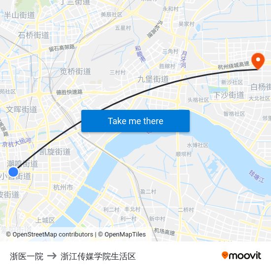 浙医一院 to 浙江传媒学院生活区 map